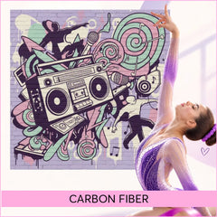 A shimmering purple gymnast leotard with gradient and sparkles perfect for gymnastics floor music routines carbon fiber
