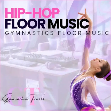 A shimmering purple and pink sequined gymnastics leotard with high neckline perfect for cinematic hip-hop floor music routines