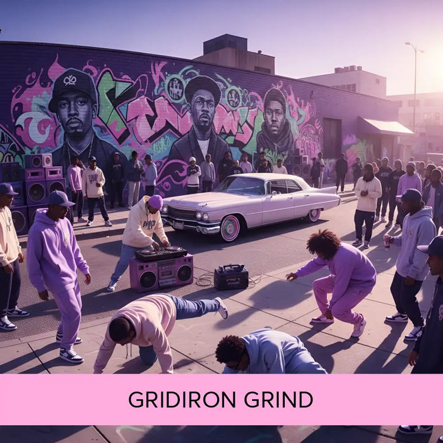 Vintage pink cadillac with chrome detailing and custom wheels featured in gridiron grind hip-hop gymnastics floor music