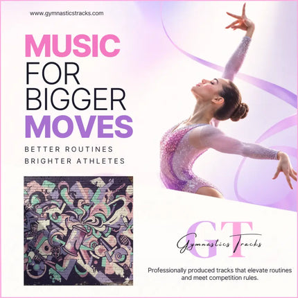 A gymnast wearing a sparkling lavender and silver leotard performing to heavy hitter hip-hop gymnastics floor music