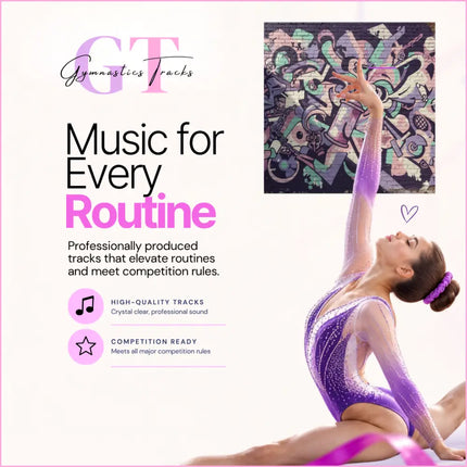 A purple and silver glittery gymnastics leotard with a sheer mesh overlay perfect for hip-hop gymnastics floor music routines