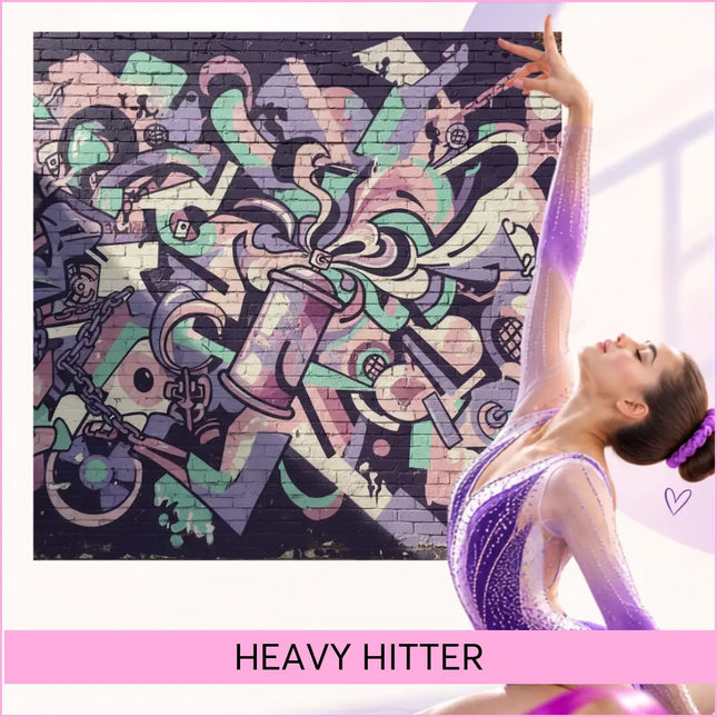 A shimmering purple and white gradient gymnastics leotard with sparkling embellishments for hip-hop floor music routines