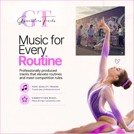 A shimmering purple and lavender gymnastics leotard with sparkles perfect for hip-hop gymnastics floor routines