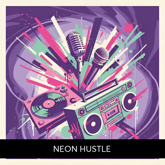 Vintage-style green and pink boombox with turntable and cassette deck in graffiti art perfect for hip-hop gymnastics floor music