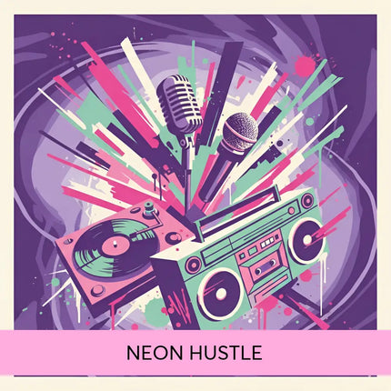 Vintage-style green and pink boombox with turntable and cassette deck in graffiti art perfect for hip-hop gymnastics floor music
