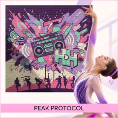 A shimmering purple and white gymnast leotard with gradient finish for hip-hop gymnastics floor music routines
