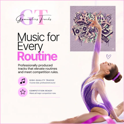 A purple and silver glitter sheer gymnastics leotard perfect for hip-hop gymnastics floor music routines