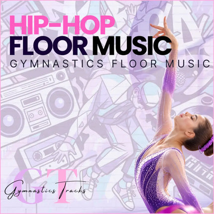 A shimmering purple gymnastics floor leotard with sparkling embellishments and sheer long sleeves for hip-hop music routines