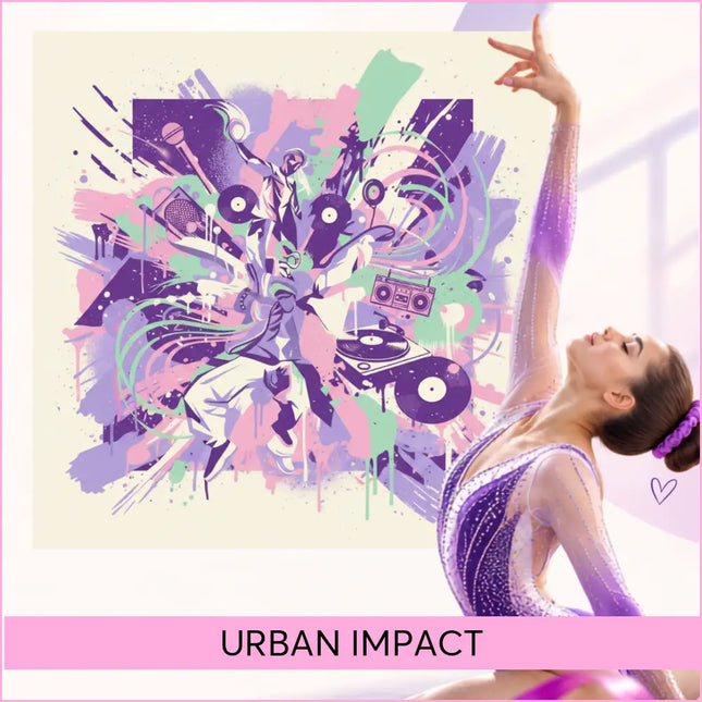 A shimmering purple and white gymnast leotard with sparkling details perfect for hip-hop gymnastics floor music routines
