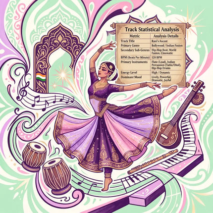 A vibrant purple and pink traditional indian dancer in gold embroidered gown for rani’s ascent bollywood gymnastics floor music