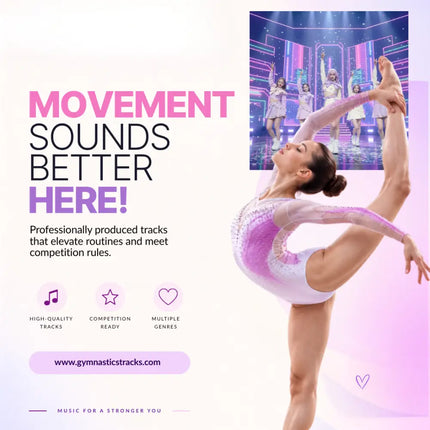 A shimmering pink and white gymnastics floor leotard with sheer long sleeves inspired by k-pop music vibes