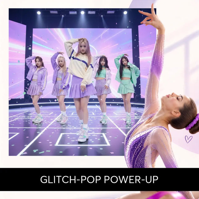 Purple sequined leotard with sheer mesh panels and gradient finish for k-pop gymnastics floor music performance