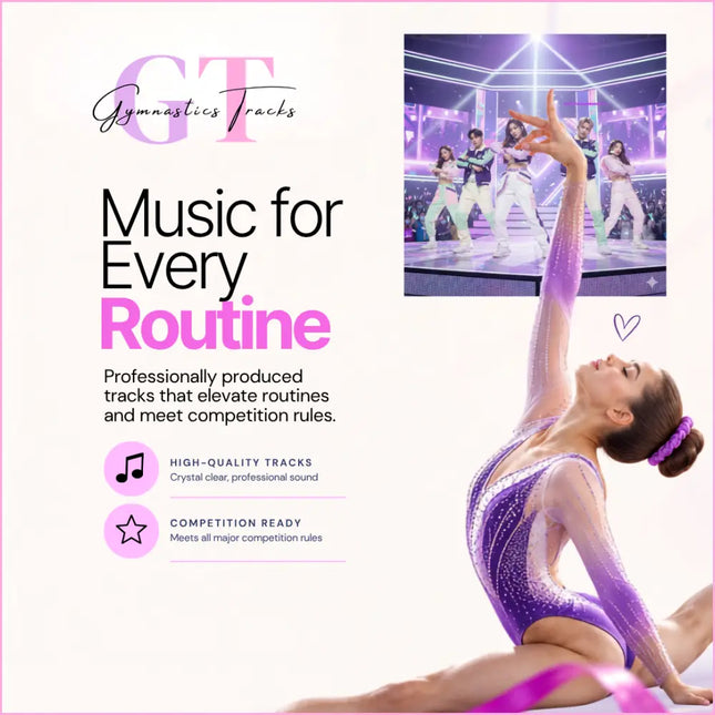 Purple and silver sparkly gymnastics leotard with sheer mesh overlay perfect for k-pop gymnastics floor music routines