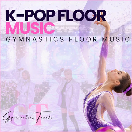 A shimmering purple gymnastics leotard with sparkling sequins and sheer mesh inspired by k-pop gymnastics floor music neon cyber strike