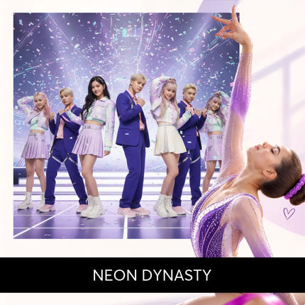 A shimmering purple and pink gymnastics leotard with sparkles perfect for k-pop gymnastics floor music routines