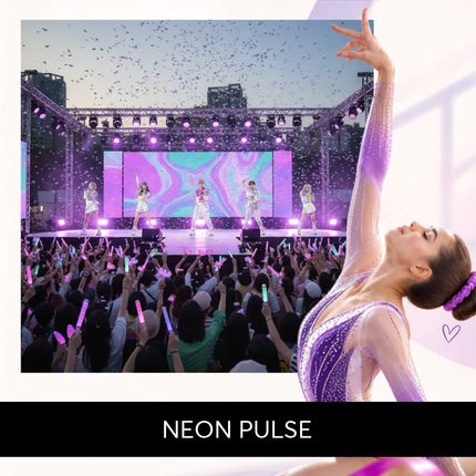 A shimmering purple and white sequined leotard with long sleeves perfect for k-pop gymnastics floor music routines