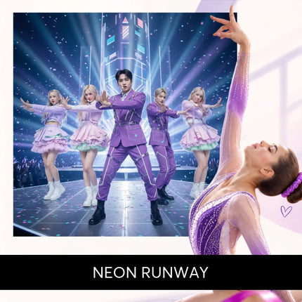 A shimmering purple gymnastics leotard with gradient and sparkles perfect for k-pop music gymnastics floor routines