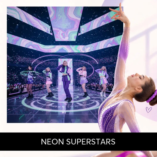 A shimmering purple and white sequined leotard with sheer gradient finish perfect for k-pop gymnastics floor music routines