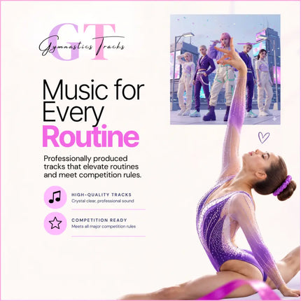 Purple and pink gradient gymnastics leotard with sparkling embellishments for k-pop gymnastics floor music routines