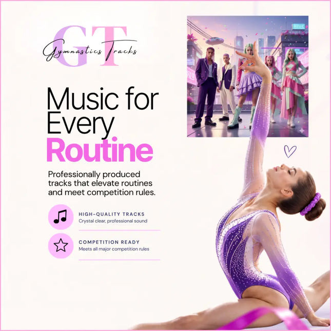 A shimmering purple and pink sequined gymnastics leotard with sheer mesh perfect for seoul sensation floor music routines