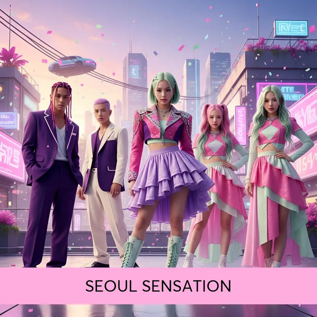A vibrant pink and purple futuristic ensemble with ruffled skirt and sparkling crop top perfect for seoul sensation gymnastics floor music and k-pop routines