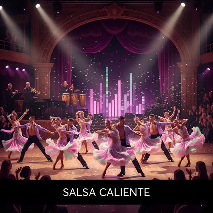 A vibrant pink and lavender sequined salsa caliente ballroom dance costume with layered skirts for latin gymnastics floor music