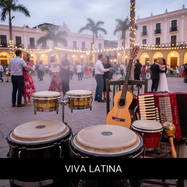 A pair of black conga drums with chrome hardware and light drumheads for viva latina classic salsa gymnastics floor music