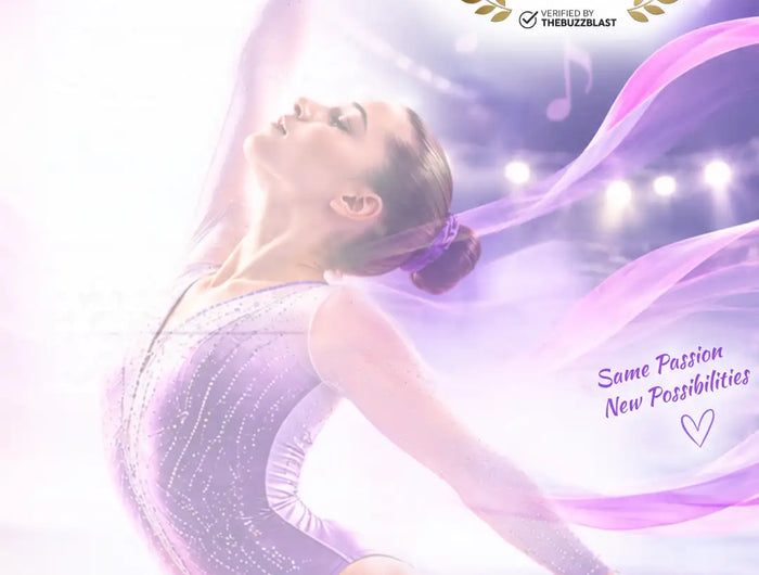A shimmering lavender gymnastics leotard with a fitted, form-fitting design and sparkling embellishments.