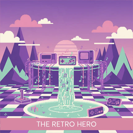 Retro purple video game chiptune fountain for gymnastics floor