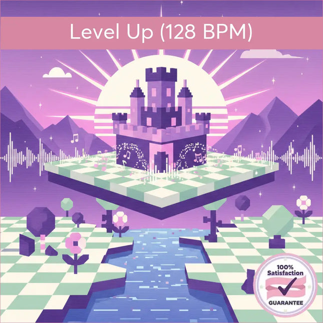 Purple castle on floating chessboard for gymnastics floor music chiptune track