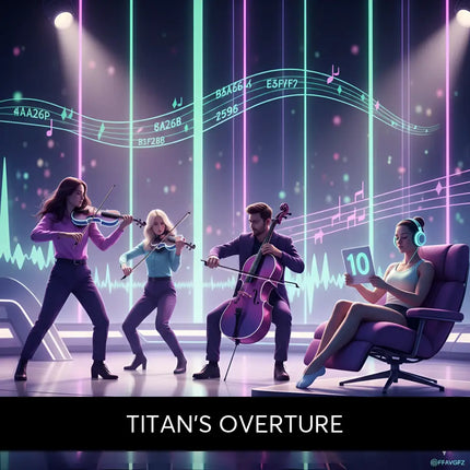 A glossy purple cello held by a musician in a dark suit for titan’s overture modern orchestral gymnastics floor music