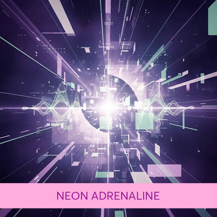 A glowing digital tunnel with neon purple and teal lines perfect for techno music in gymnastics floor workouts