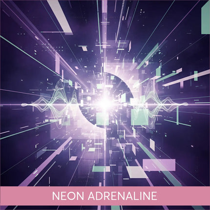 Glowing neon purple teal tunnel in Neon Adrenaline Techno EDM gymnastics floor music