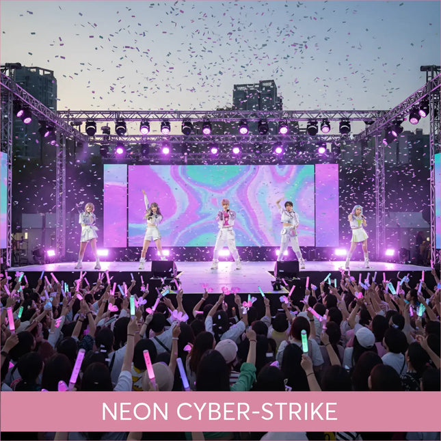 K-Pop dancers in white outfits perform Neon Cyber-Strike gymnastics floor music
