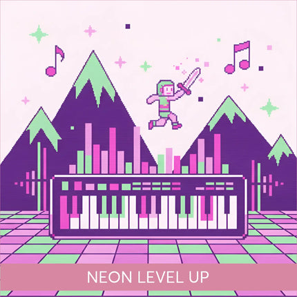 Pixel art video game keyboard on gymnastics floor music scene
