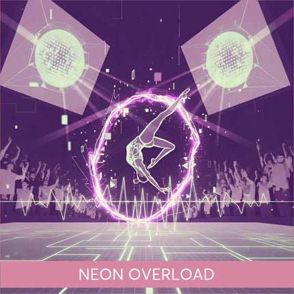Glowing purple holographic gymnast handstands in techno EDM gymnastics floor music field