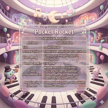 Pocket rocket whimsical gymnastics floor music featuring playful orchestral pop with theatrical energy