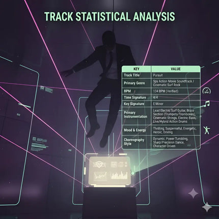 A sleek dark suit silhouette mid-air with glowing pink lines perfect for action movie soundtrack and gymnastics floor music