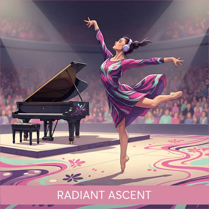 Lyrical dancer in pink purple dress by piano for Radiant Ascent gymnastics floor music