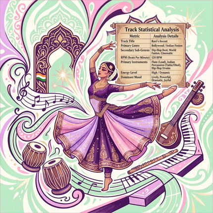 A vibrant purple and pink traditional indian dancer in gold embroidered gown for rani’s ascent bollywood gymnastics floor music