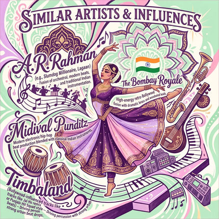 A vibrant purple and gold indian dancer in an ornate lehenga for rani’s ascent bollywood gymnastics floor music