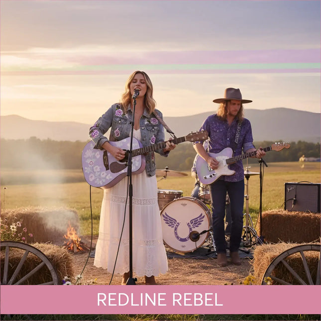 White acoustic guitar with floral embroidery for Redline Rebel country rock gymnastics floor music