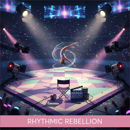 Glowing neon gymnast in epic handstand for Rhythmic Rebellion gymnastics floor music