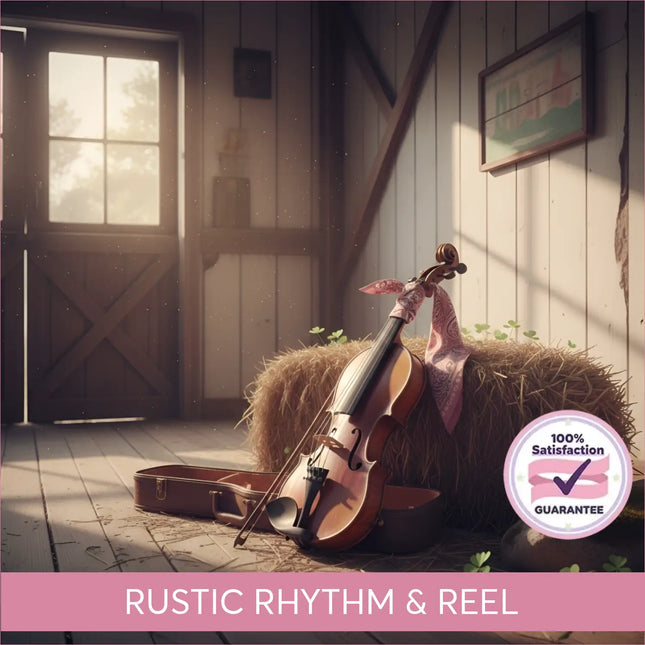 A vintage wooden violin with a pink bandana on a bale of hay perfect for rustic country gymnastics floor music