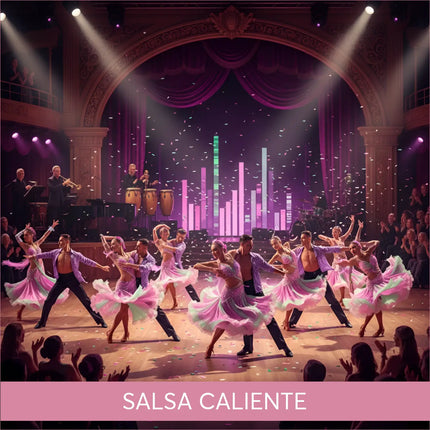 A vibrant pink and lavender sequined ballroom dance costume with flowing skirts for salsa caliente latin gymnastics floor music