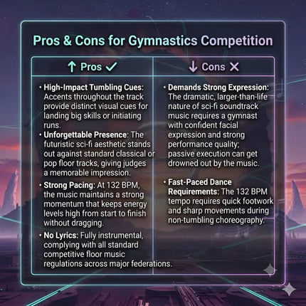 Futuristic neon bordered gymnastics floor music track chart with starry background for solar flare soundtrack use