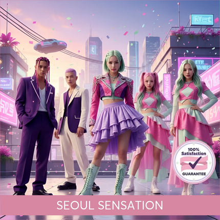 A vibrant pink and purple futuristic ensemble with ruffled skirt and sparkling crop top perfect for seoul sensation gymnastics floor music and k-pop routines