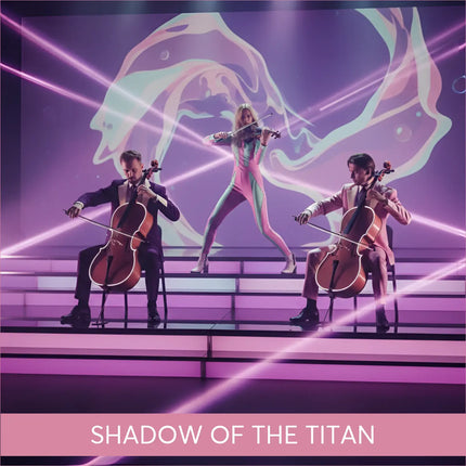 Vibrant pink teal bodysuit on violinist in Shadow of the Titan modern orchestral gymnastics floor music