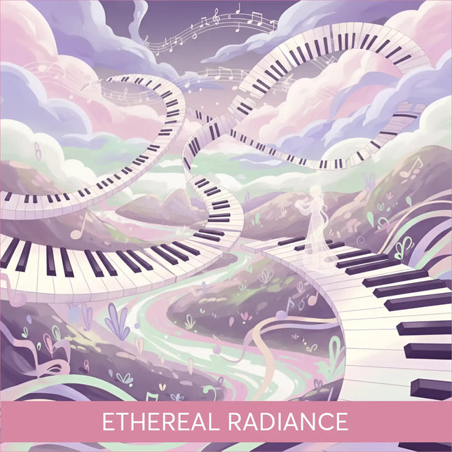 Whimsical pastel piano pathway thru clouds for Soar with Ethereal Radiance lyrical gymnastics floor music