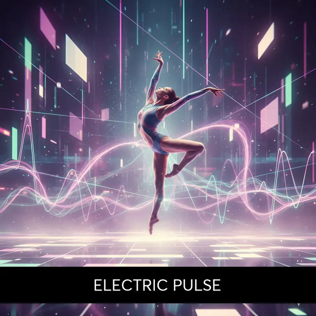 A glowing neon pink and blue techno edm music leotard with a sleek, form fitting design for gymnastics use